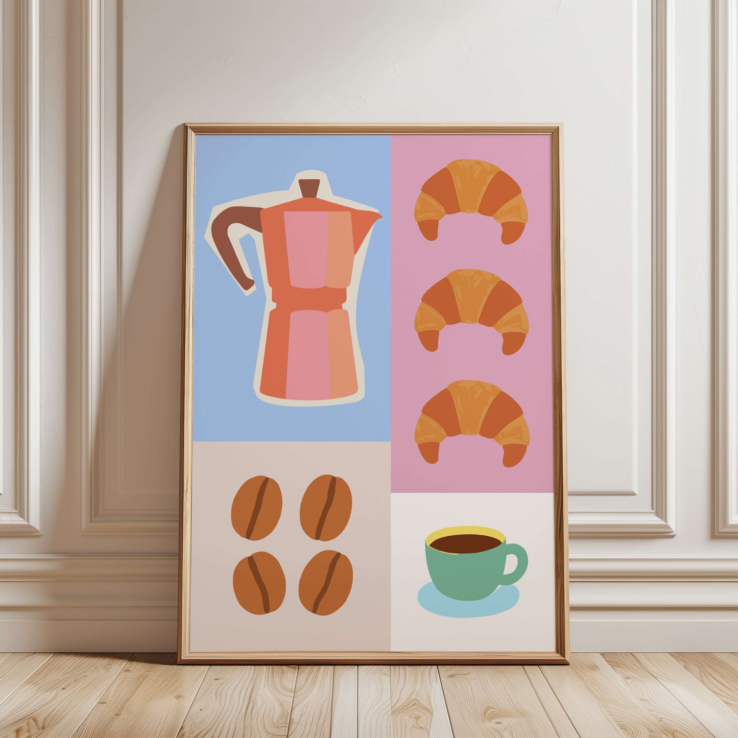 Colorful Coffee & Croissant Poster