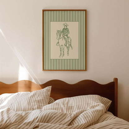 Cowboy Sketch Striped Sage Poster