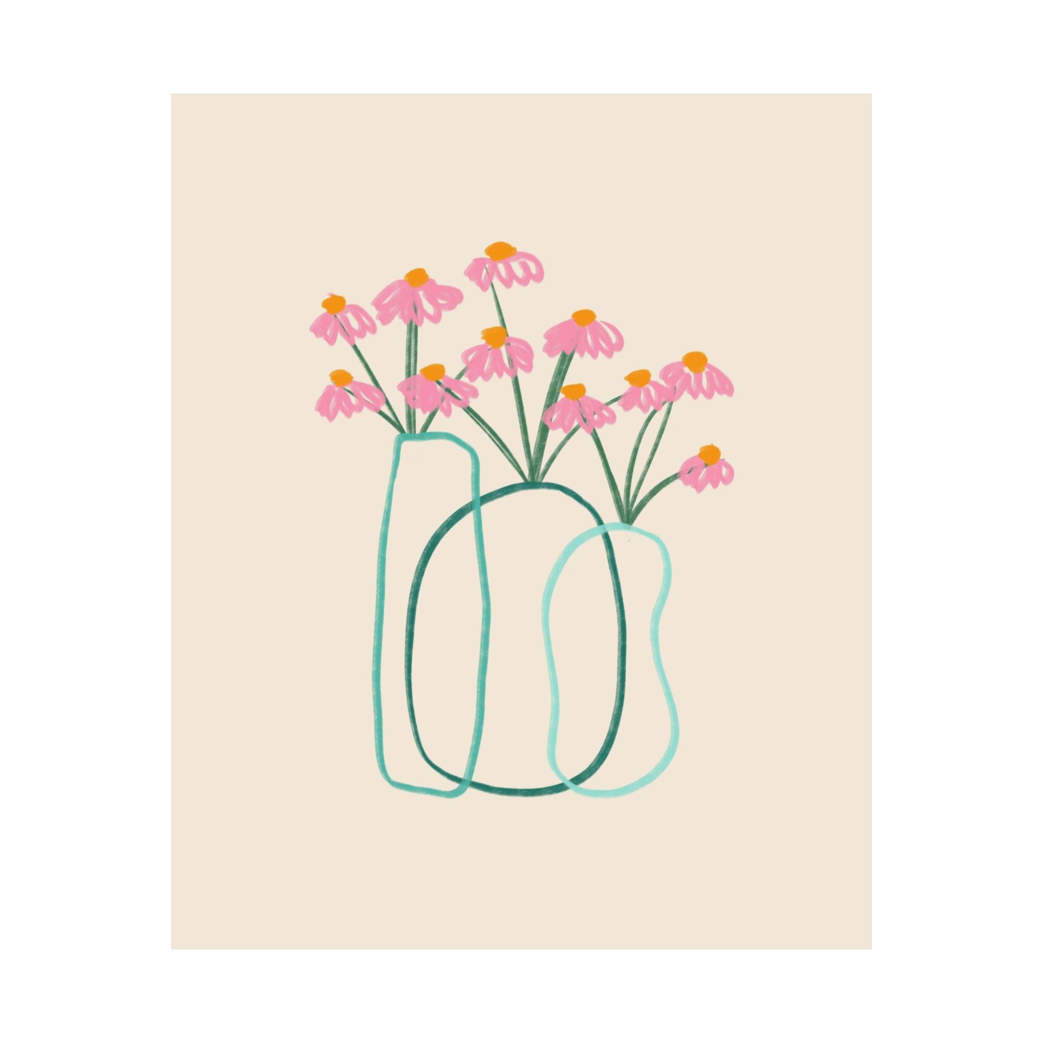 Hand Drawn Blue Flowers Vase