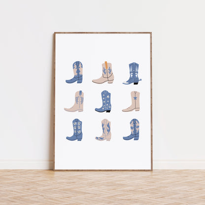 Western Boots Set Blue Poster