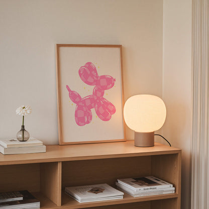 Checkered Balloon Dog Pink Poster