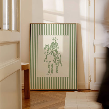 Cowboy Sketch Striped Sage Poster