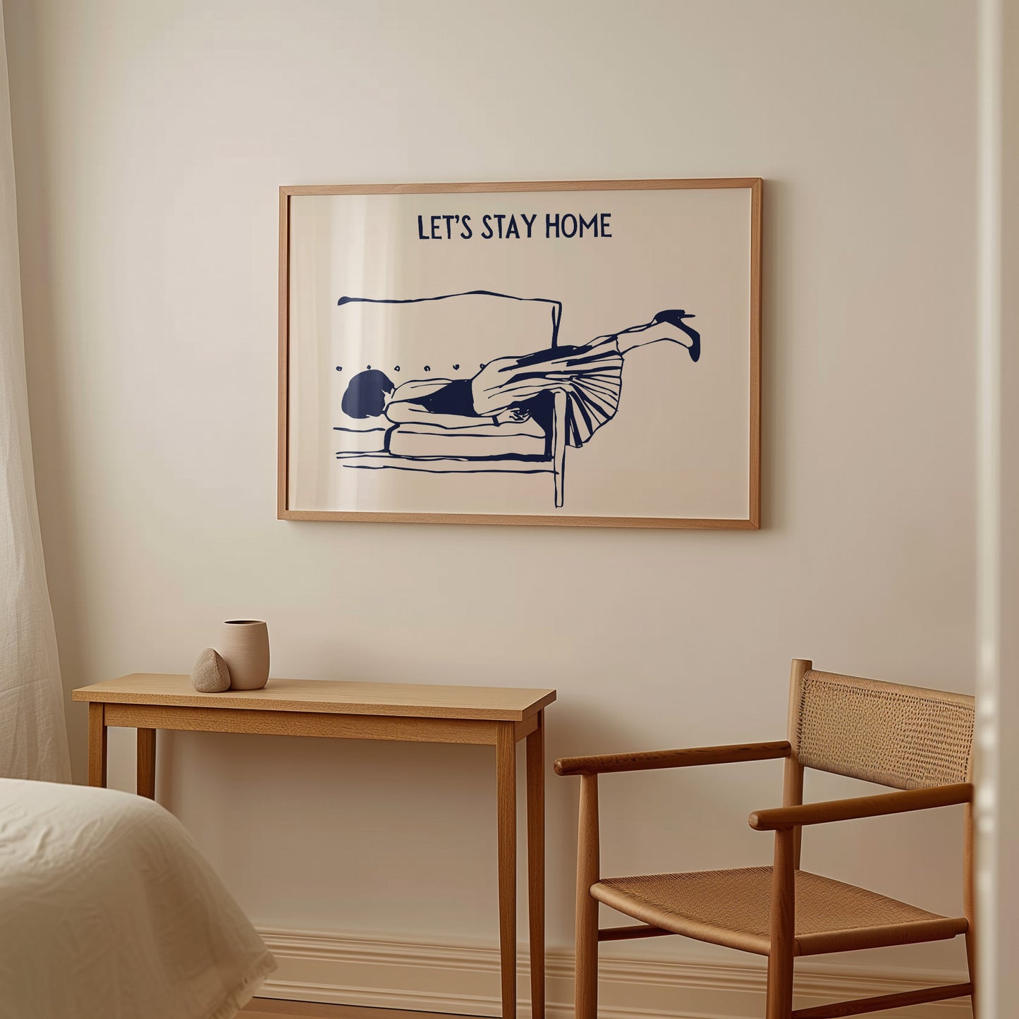 Let's Stay Home Above The Bed Blue Poster