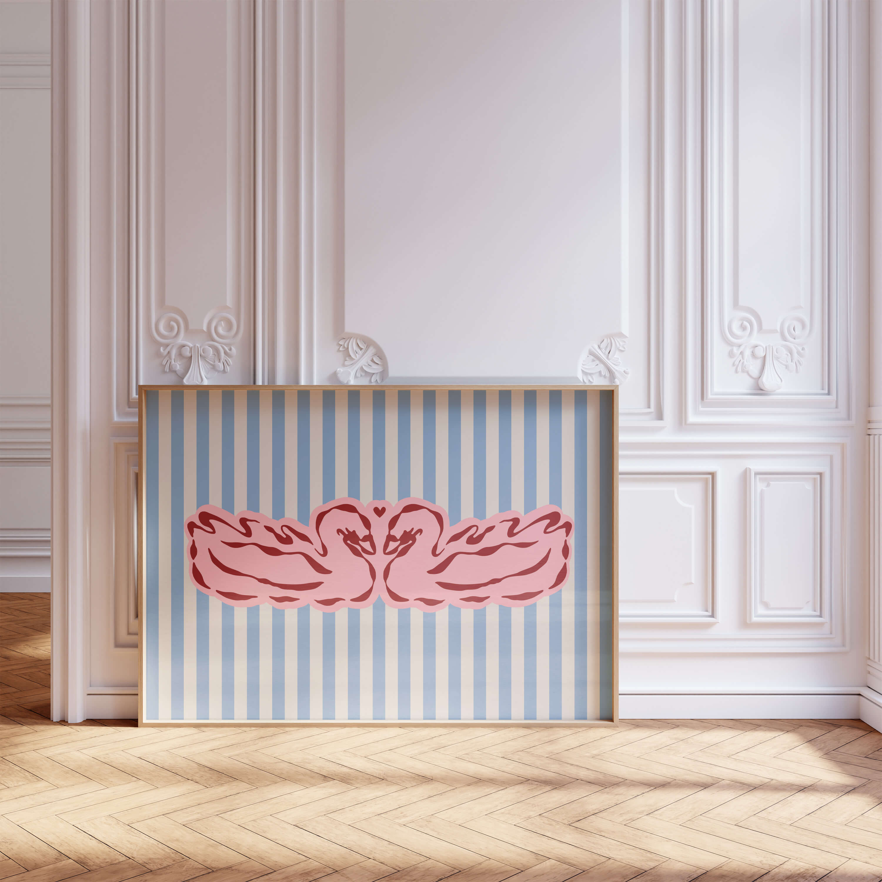Swan Romantic Striped Poster