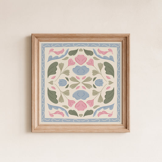 Pastel Floral Quilt Square Poster