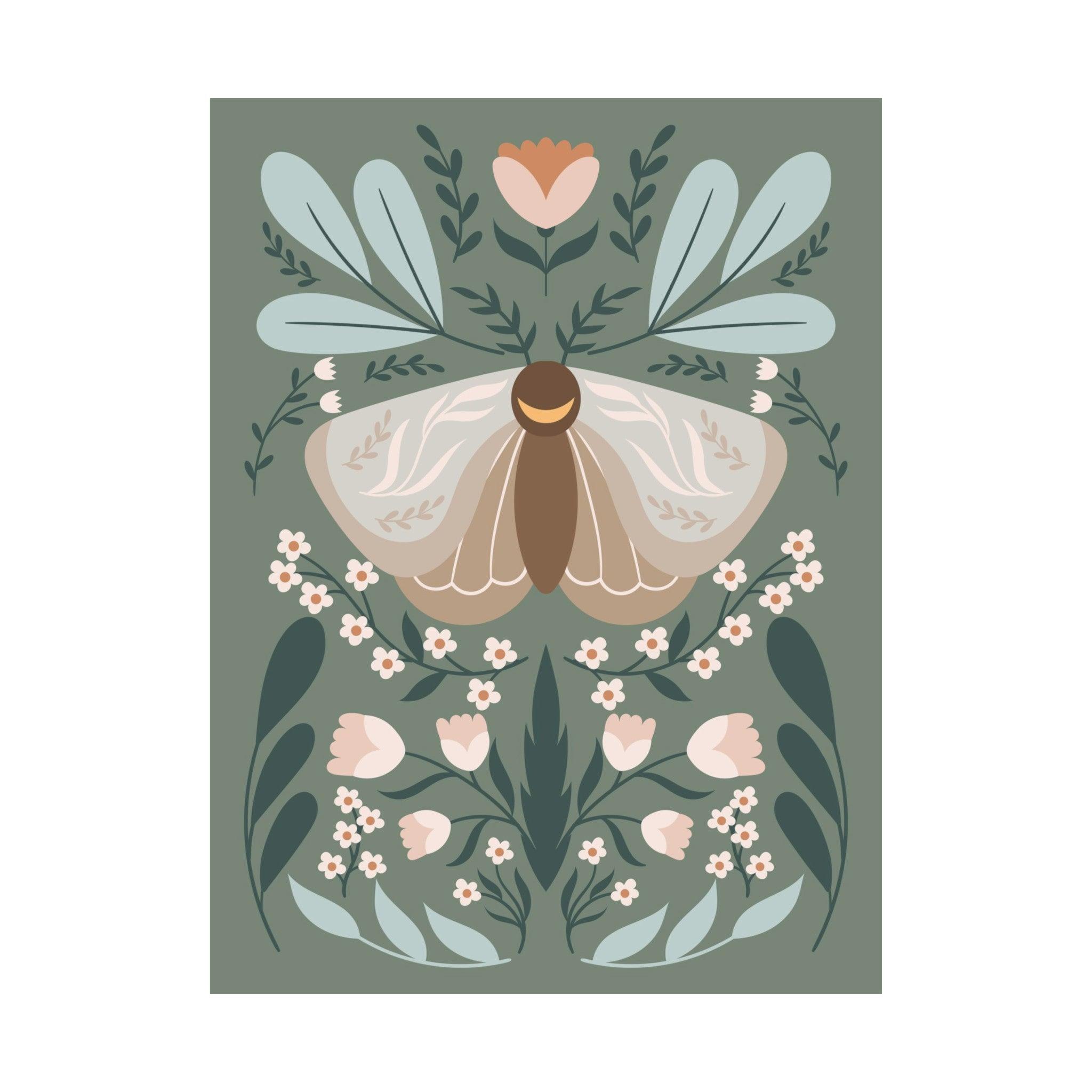 Moonlight Moth & Wildflowers Poster