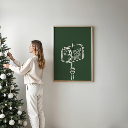 North Pole Mailbox Green Christmas Poster