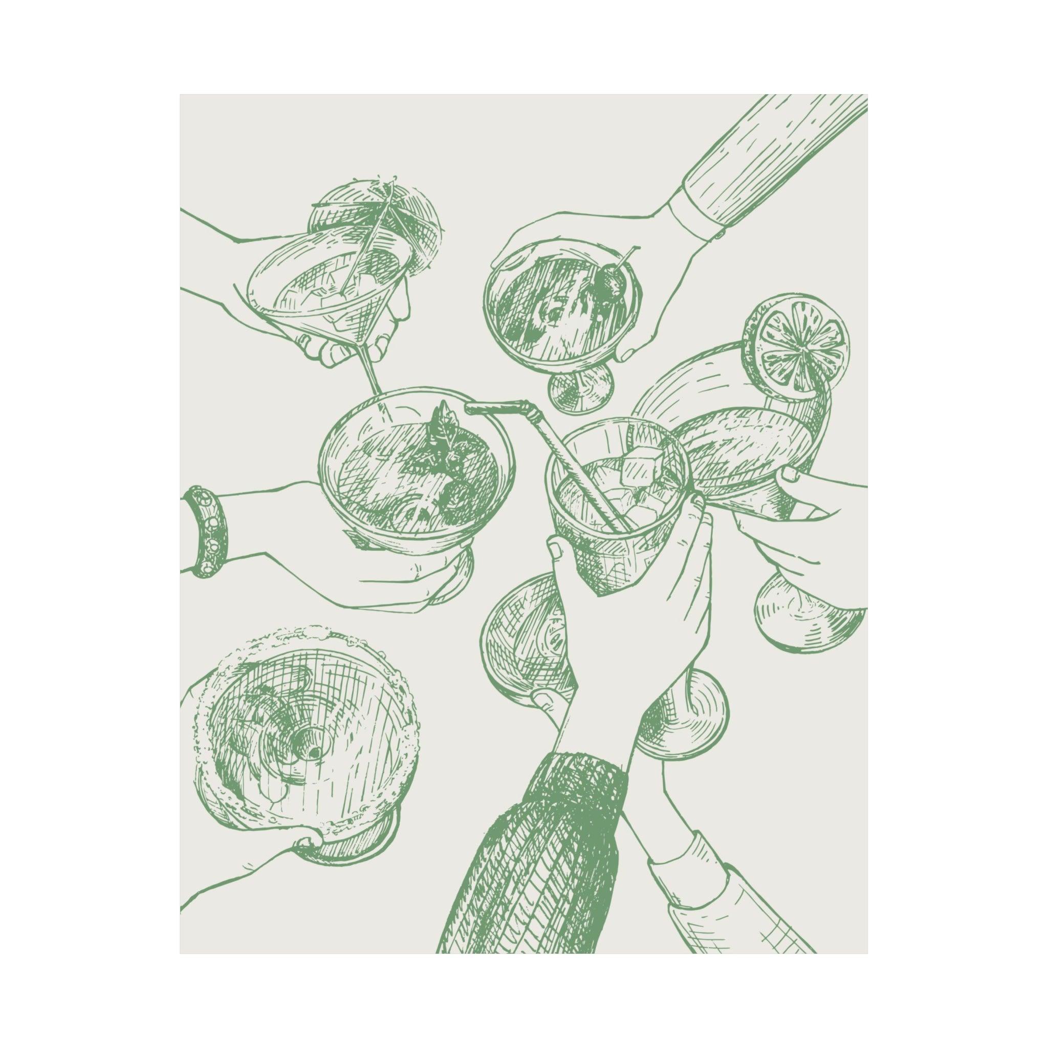Hand Drawn Cheers Cocktail Green Poster