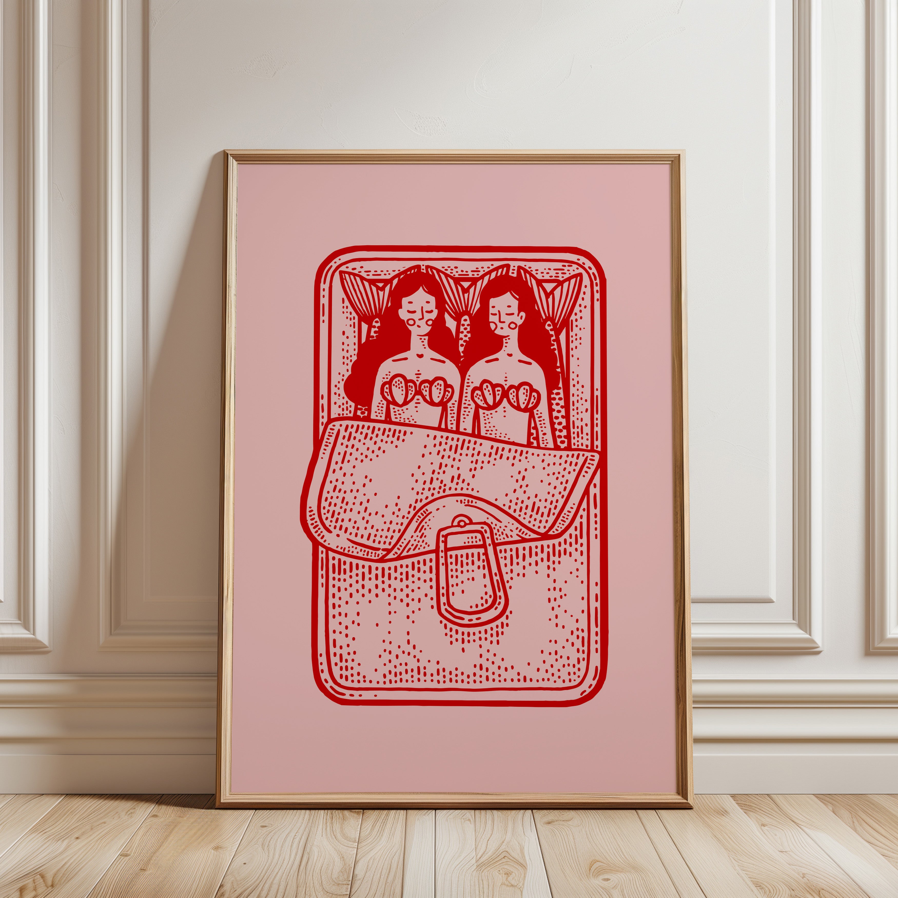 Mermaid Sardines Pink & Red Poster