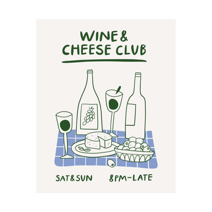 Wine and Cheese Green Kitchen Poster