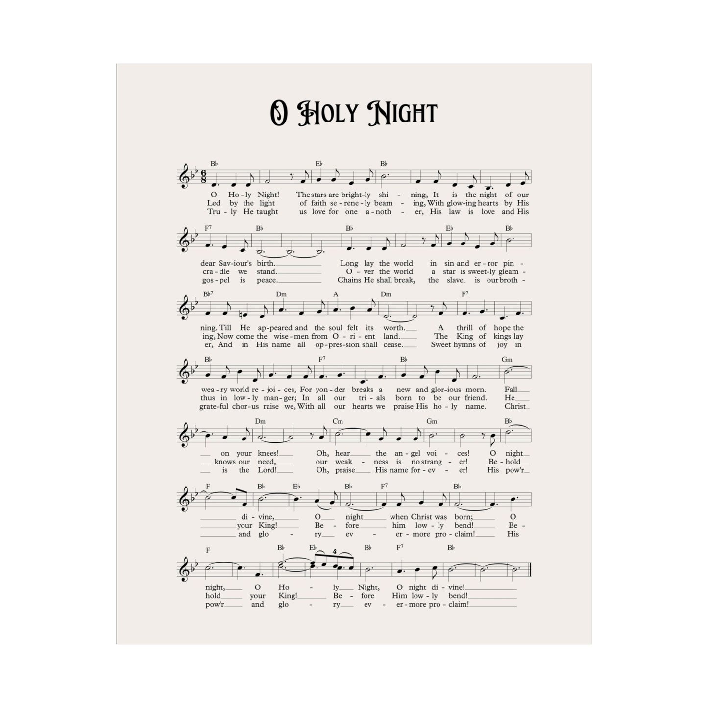 O Holy Night Carol Music Sheet Poster