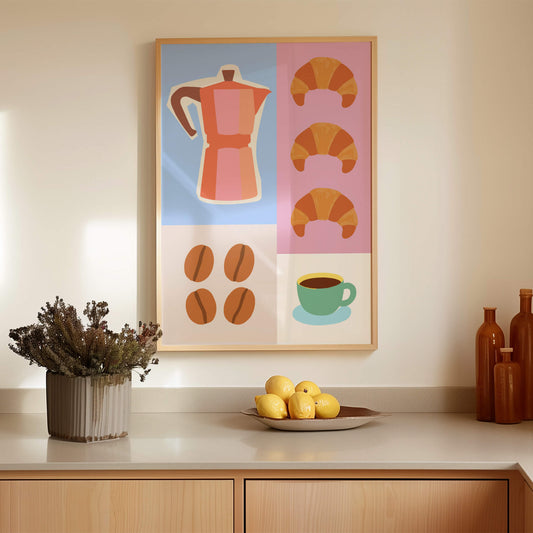 Colorful Coffee & Croissant Poster