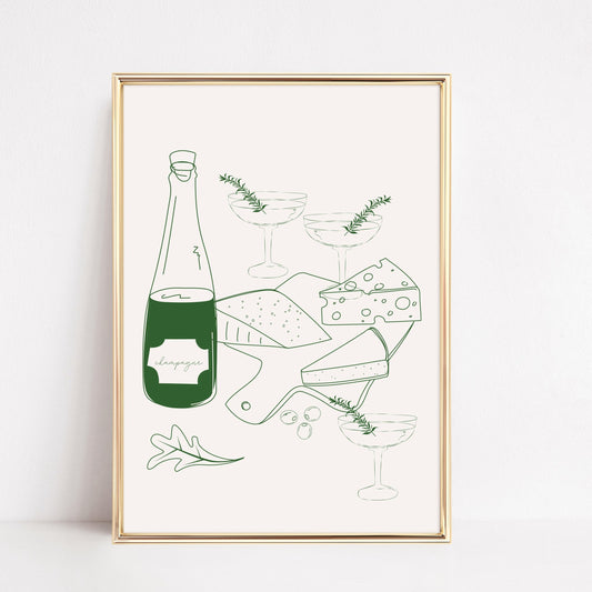 Cheese and Wine Green Poster