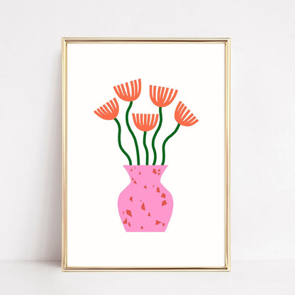 Pink Vase Colorful Flowers Poster