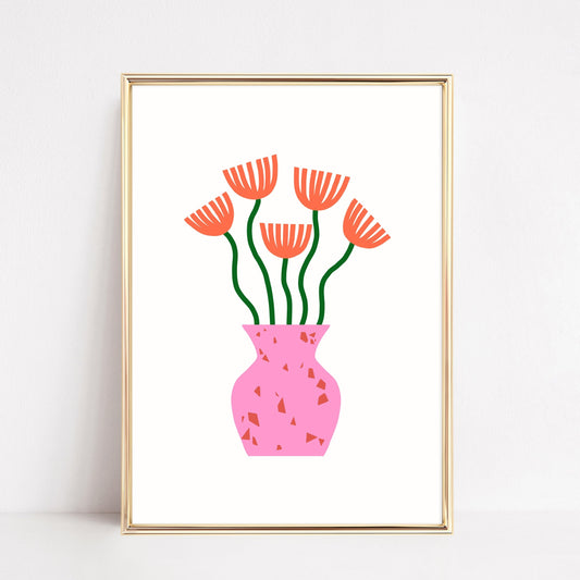 Pink Vase Colorful Flowers Poster