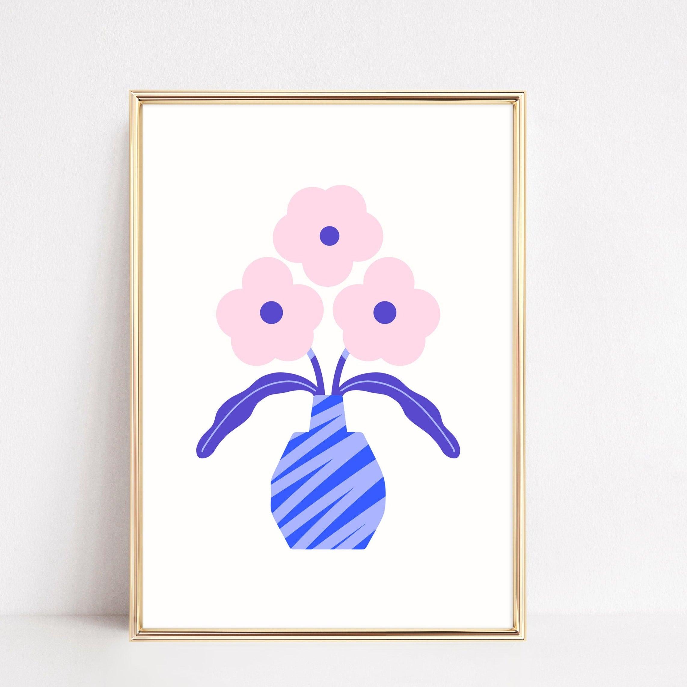 Pink & Blue Flowers Poster
