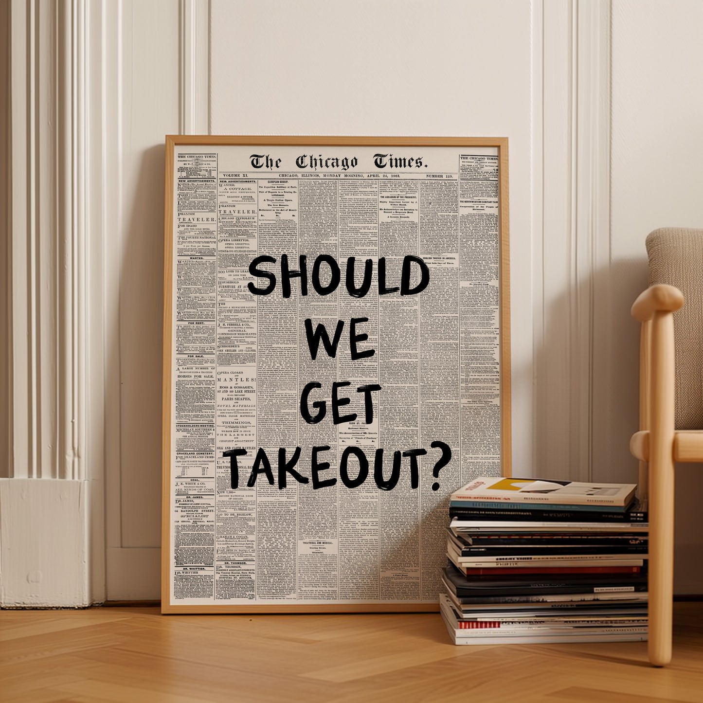 Retro Newspaper Should We Get Takeout Poster