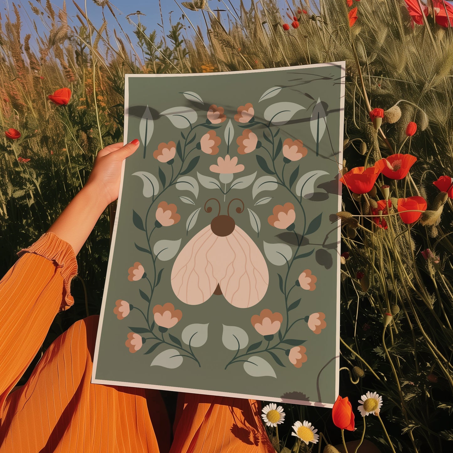 Moth and Flowers No. 3 Poster