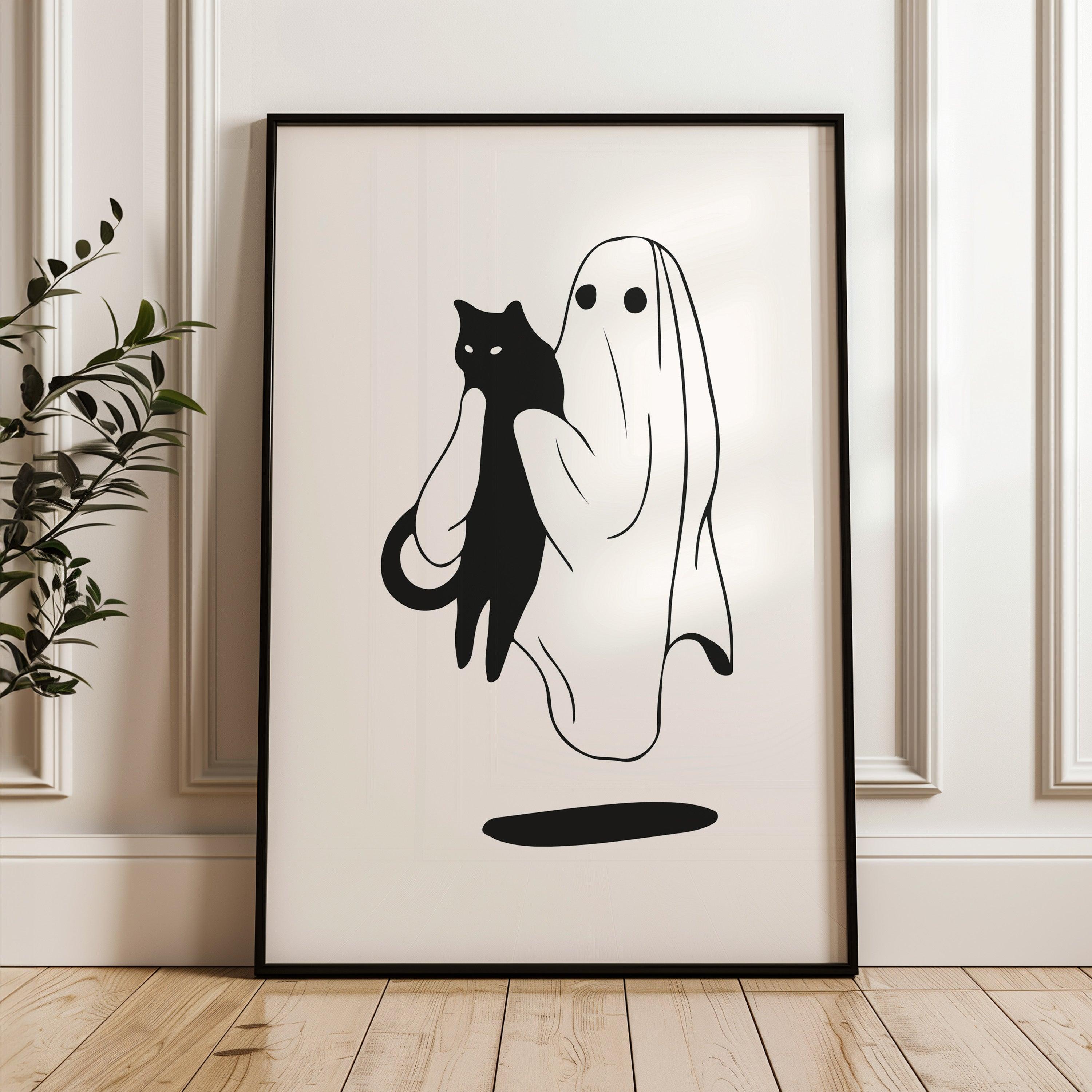 Ghost Holding Cat Halloween Poster