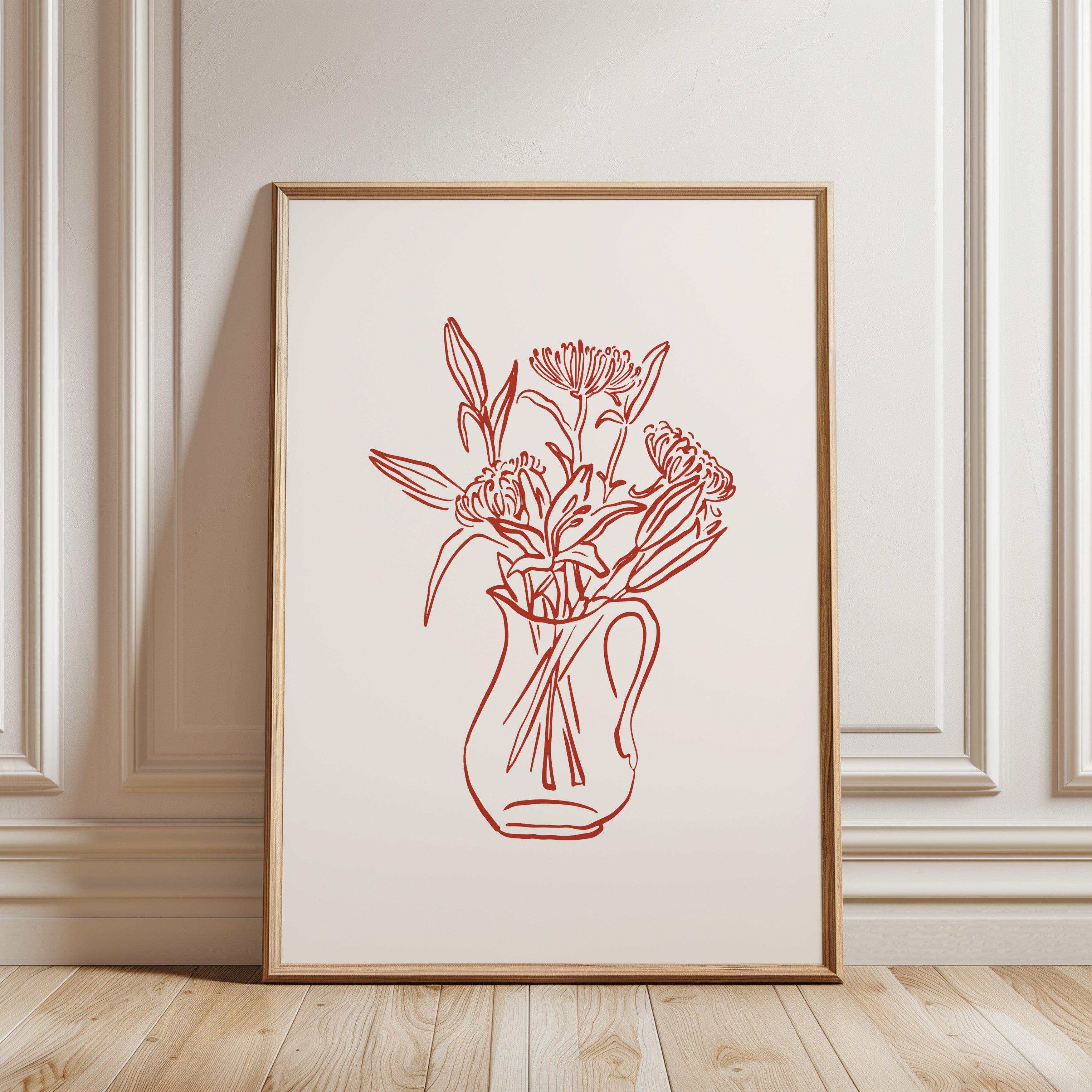 Fine Line Red Flower Vase Poster