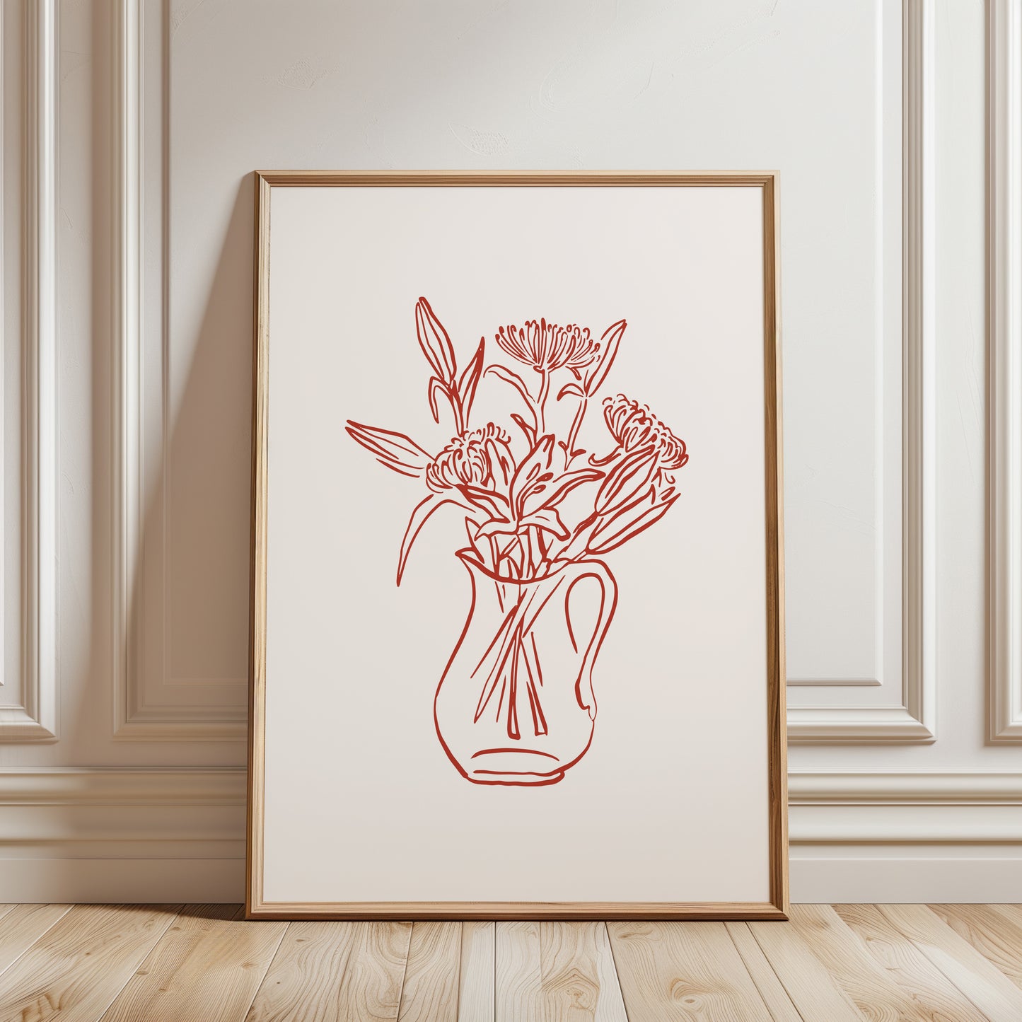 Red Fine Line Flower Vase Poster