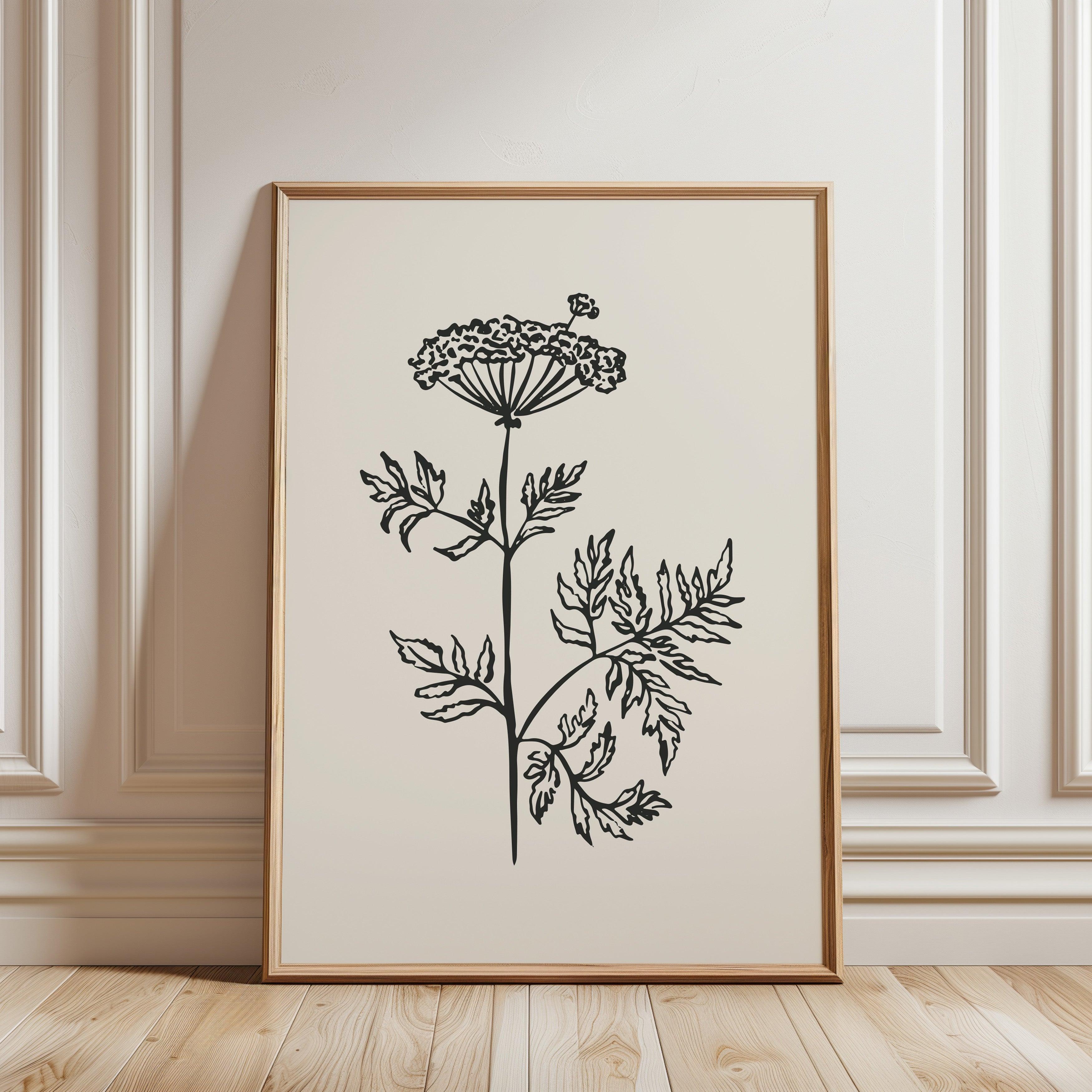 Fine Line Black Flower Poster