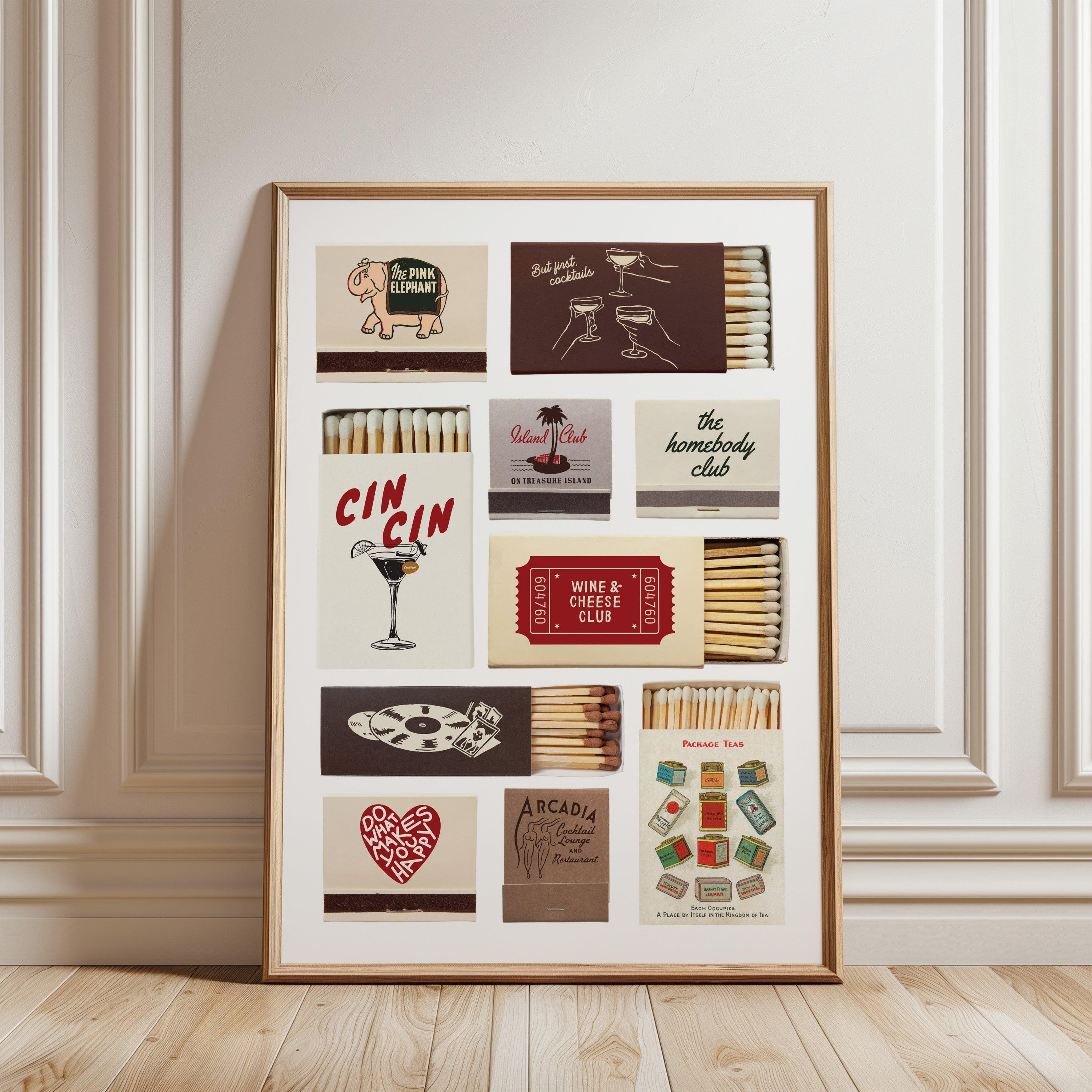 Retro Matchbox Cocktail Poster