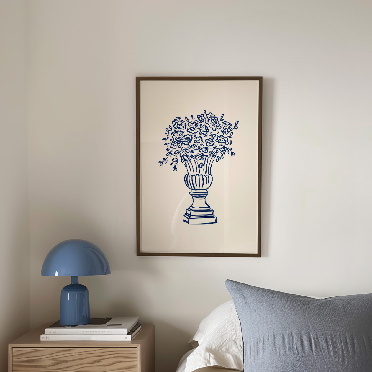 Blue Fine Line Flower Vase Poster