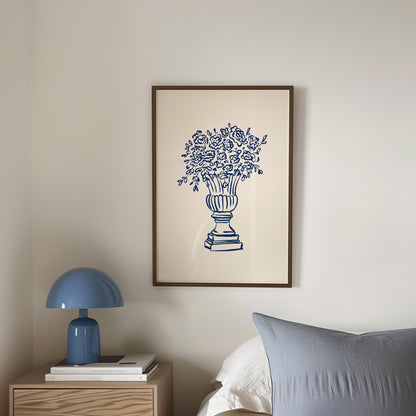 Blue Fine Line Flower Vase Poster