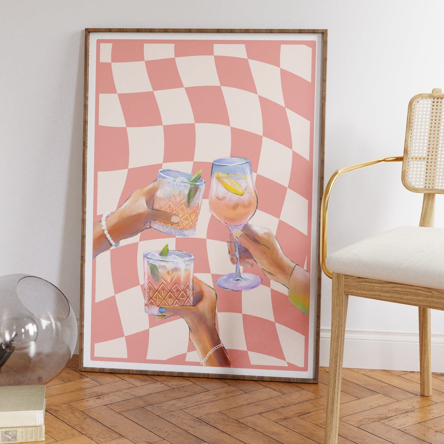 Peach Checkered Cocktail Poster