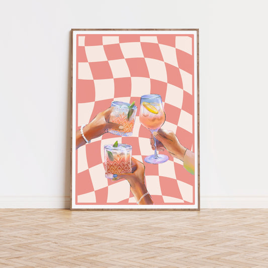 Peach Checkered Cocktail Poster