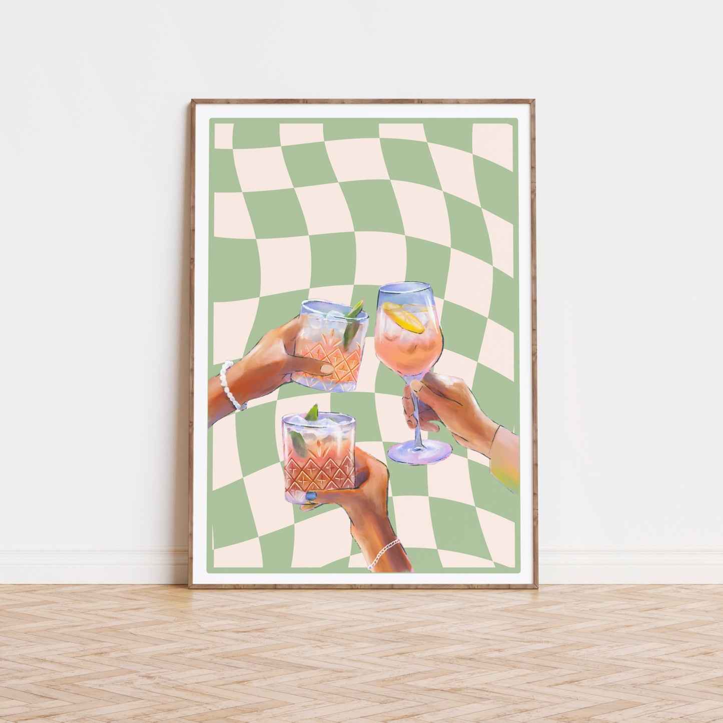 Green Checkered Cocktail Poster
