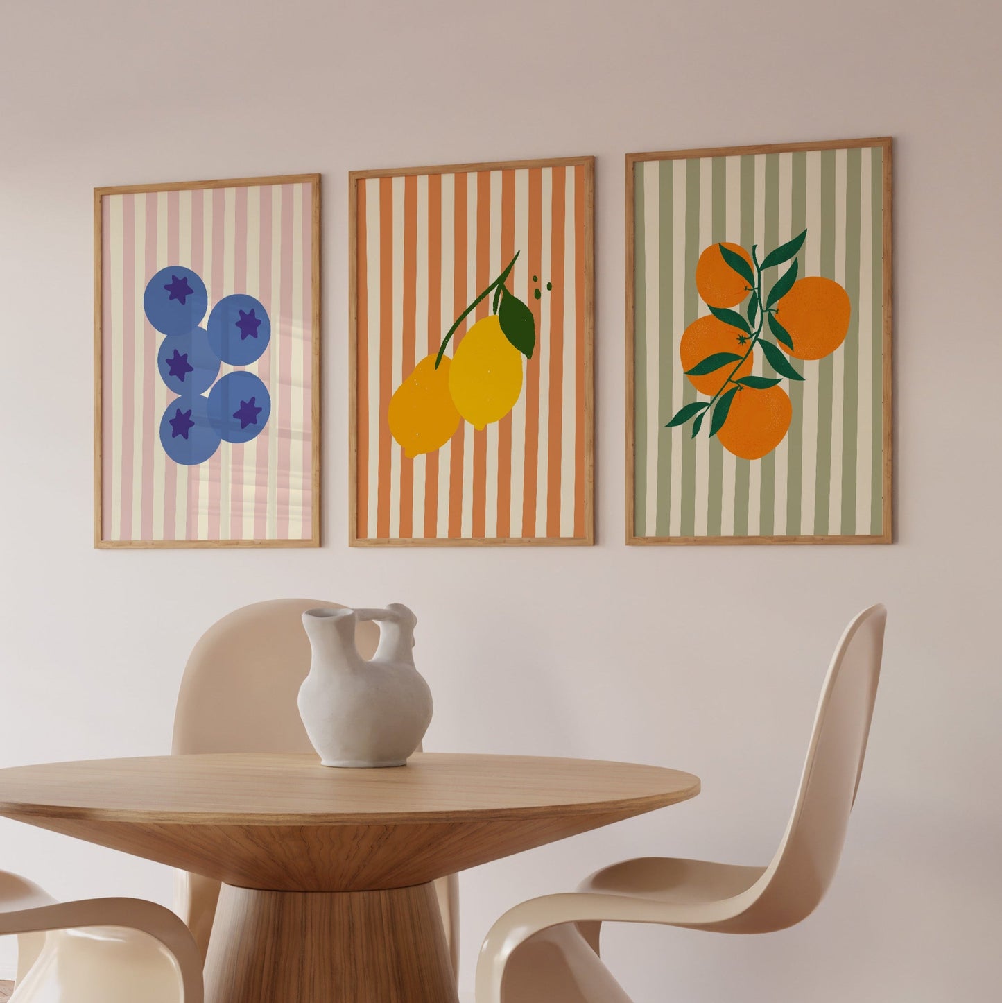 Set of 3 Striped Fruit Prints