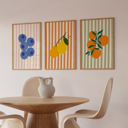 Set of 3 Striped Fruit Prints