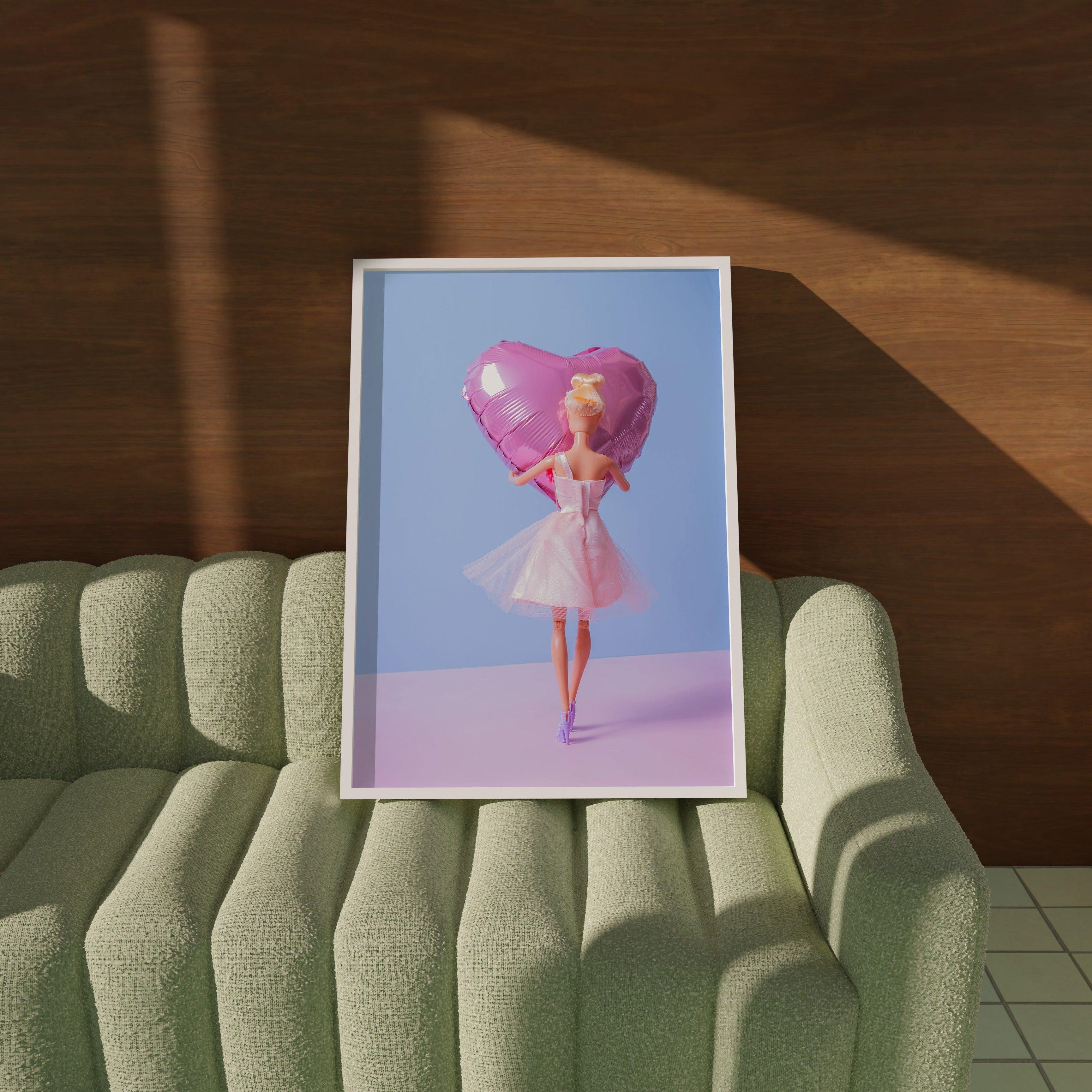 Doll Holding Heart Balloon Poster