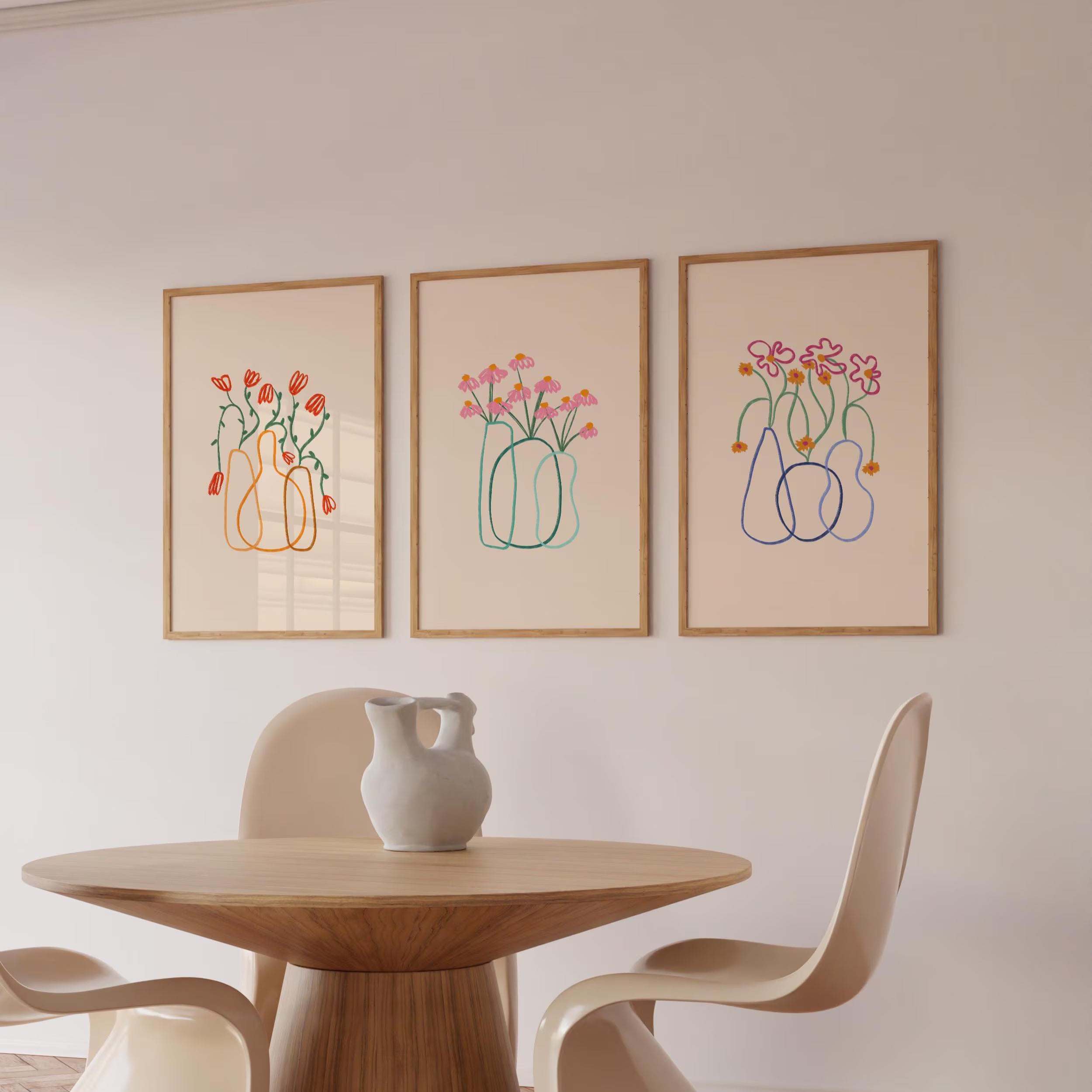Minimalist Line Art Flower Set of 3 Prints