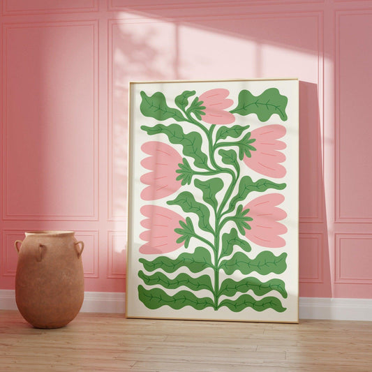 Wavy Pink and Green Flower Poster