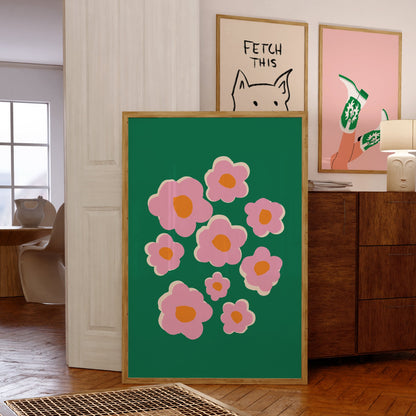 Pink and Green Flowers Poster