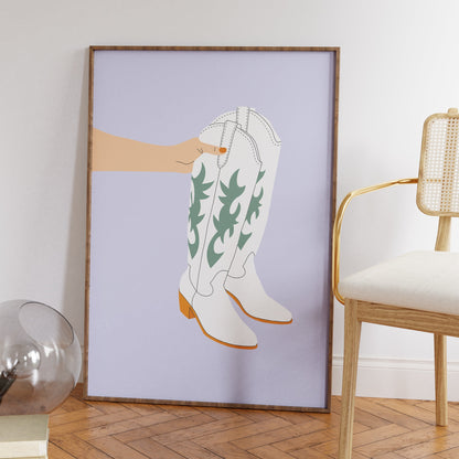 Western White Boots Poster