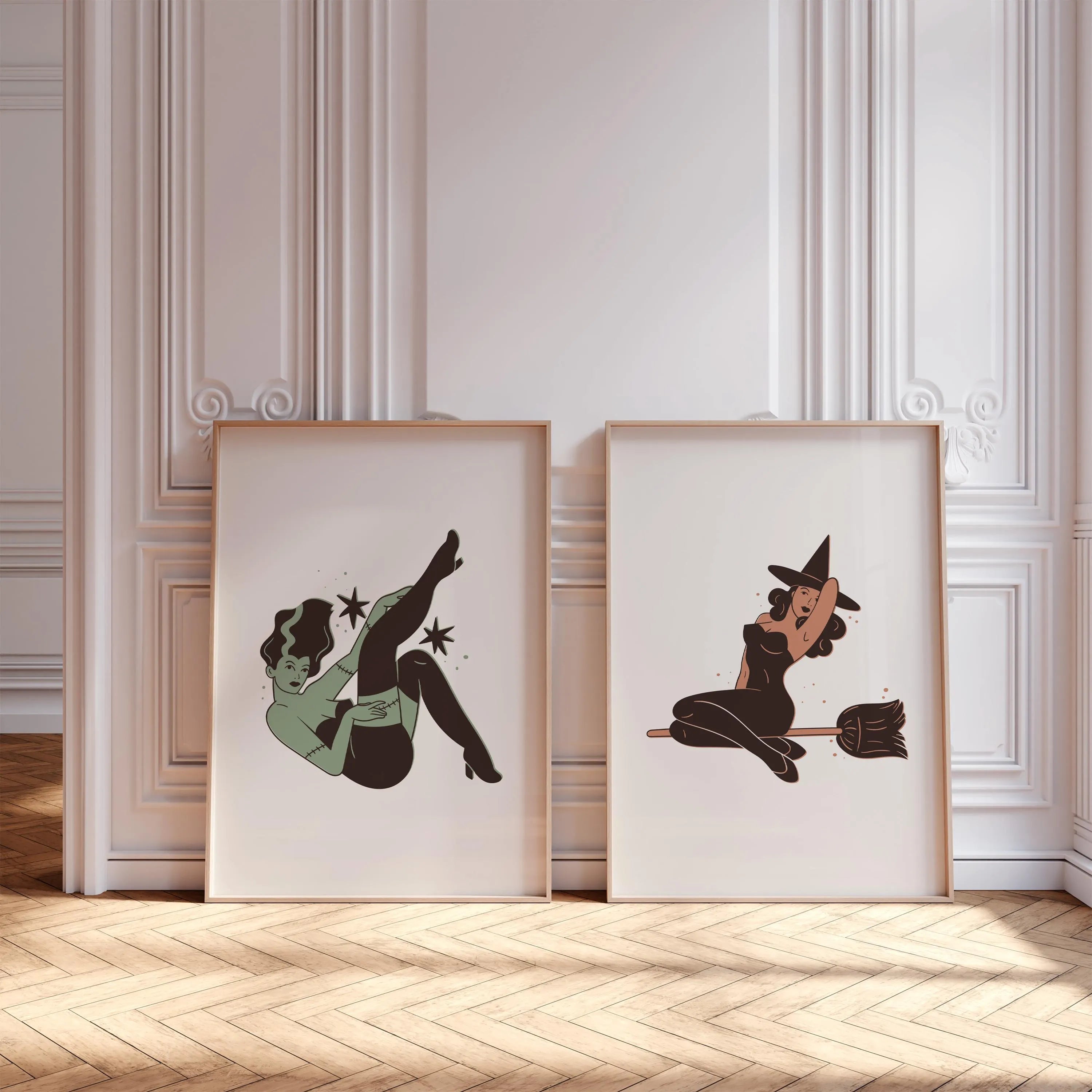 Retro Pin Up Halloween Set of 2 Prints